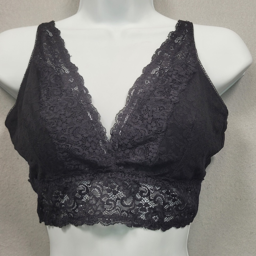 Soma Bralette Laceโ Plunge Black Floral Lace V-Neck Adjustable Straps Size XL